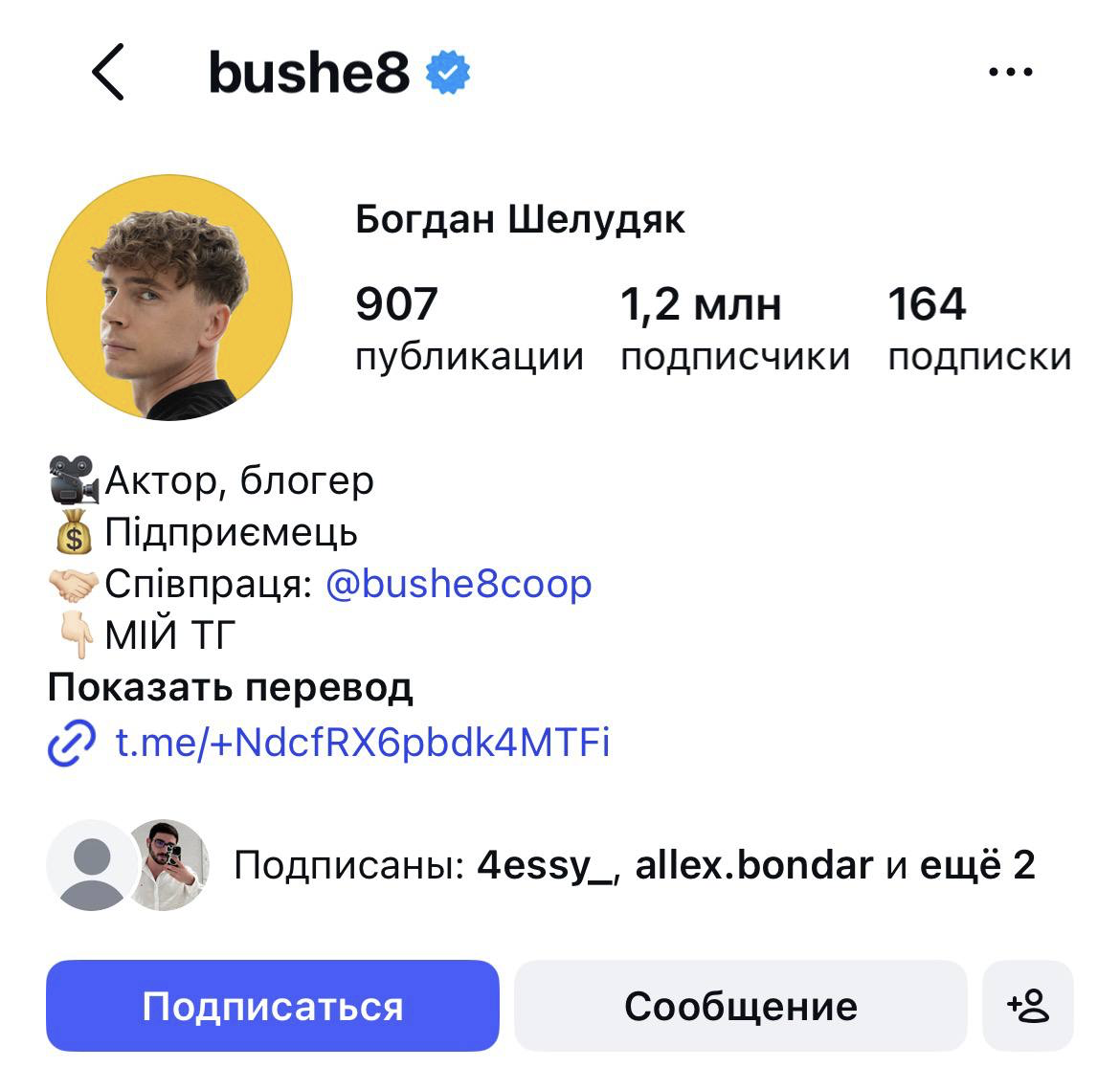 Instagram Богдана Буше
